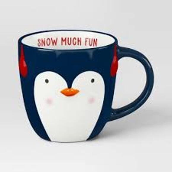 Wondershop Link Feng NWT 16oz Christmas Earthenware Snow Much Fun Penguin Mug - Picture 1 of 7
